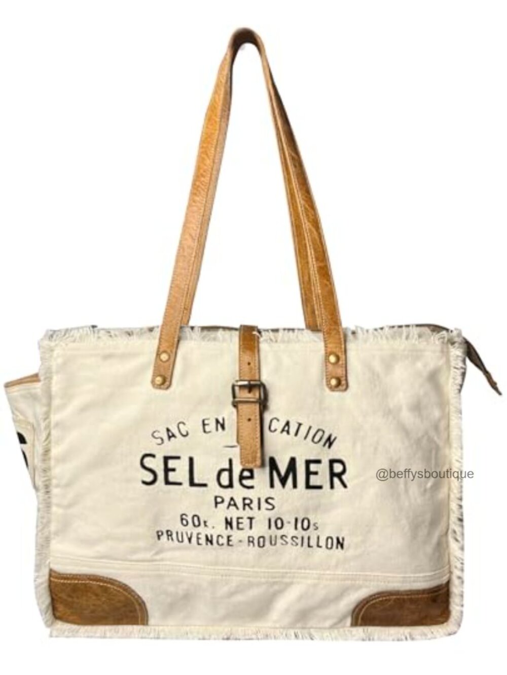 Canvas Leather Tote Bag Women Upcycled Shoulder Handbag Zipper Pockets